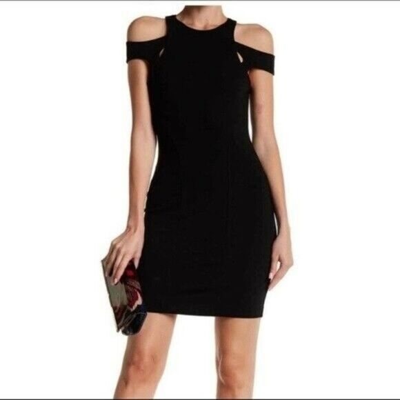 Ali & Jay Mini Black Dress Muy Caliente Open Shoulder Cap Sleeves Sz Medium - Picture 1 of 8